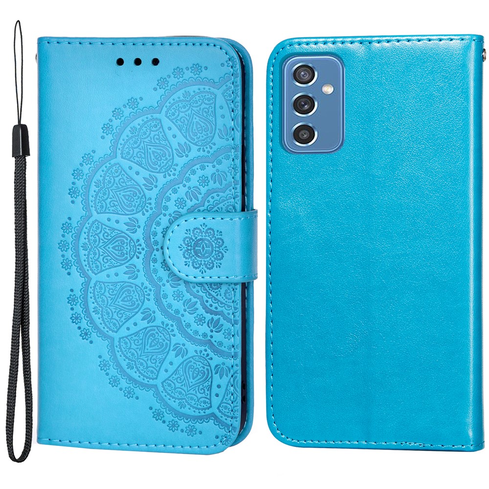 Imprinting Mandala Flower Pattern Horizontal Flip PU Leather Case Wallet Stand Protective Cover with Strap for Samsung Galaxy M52 5G - Blue-1