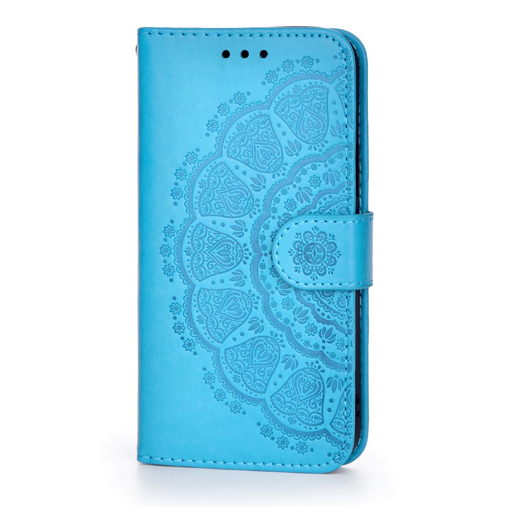 Imprinting Mandala Flower Pattern Horizontal Flip PU Leather Case Wallet Stand Protective Cover with Strap for Samsung Galaxy M52 5G - Blue-2