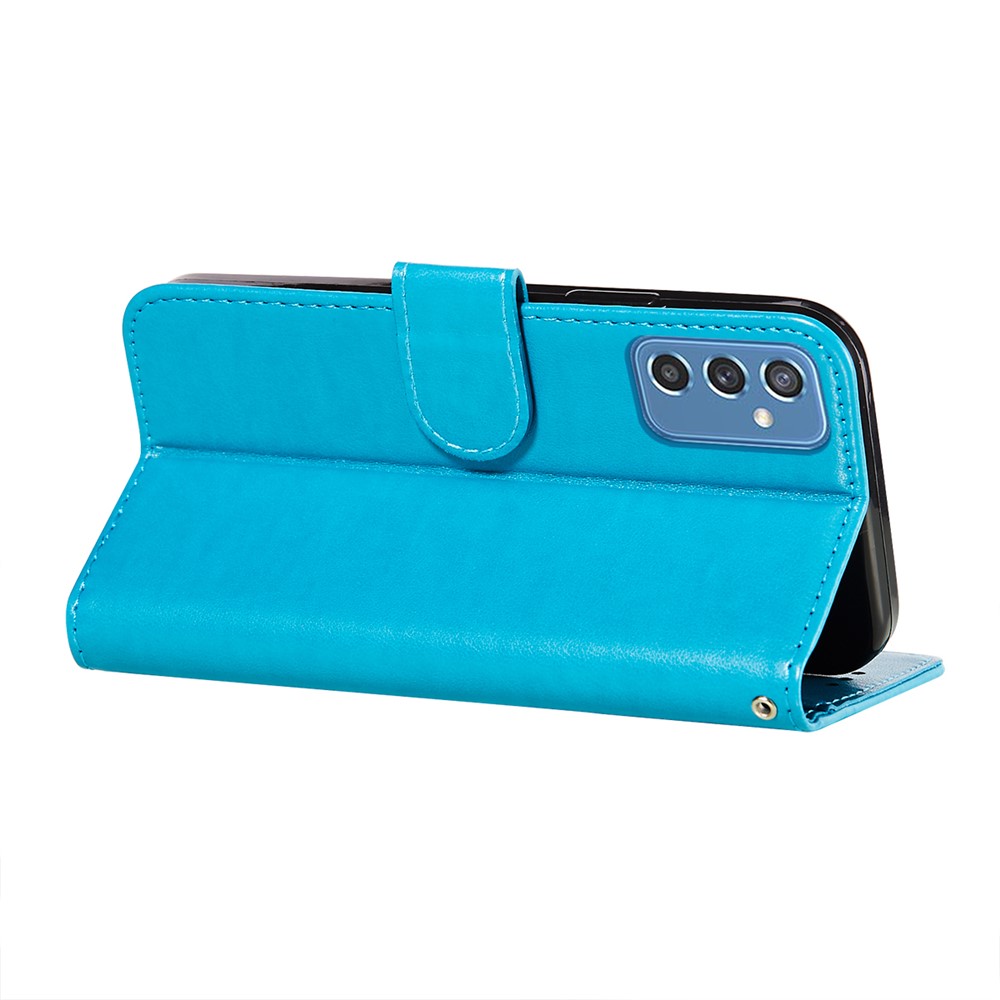 Imprinting Mandala Flower Pattern Horizontal Flip PU Leather Case Wallet Stand Protective Cover with Strap for Samsung Galaxy M52 5G - Blue-6