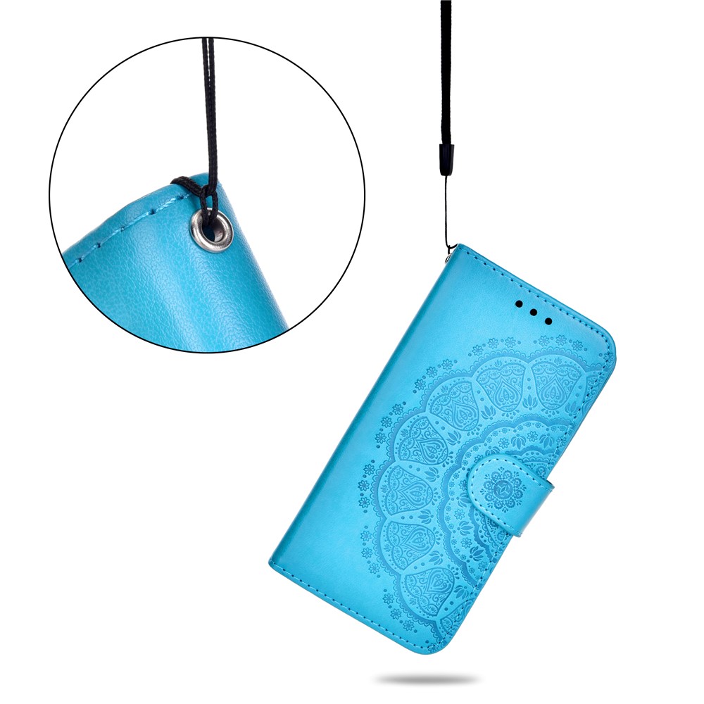 Imprinting Mandala Flower Pattern Horizontal Flip PU Leather Case Wallet Stand Protective Cover with Strap for Samsung Galaxy M52 5G - Blue-7