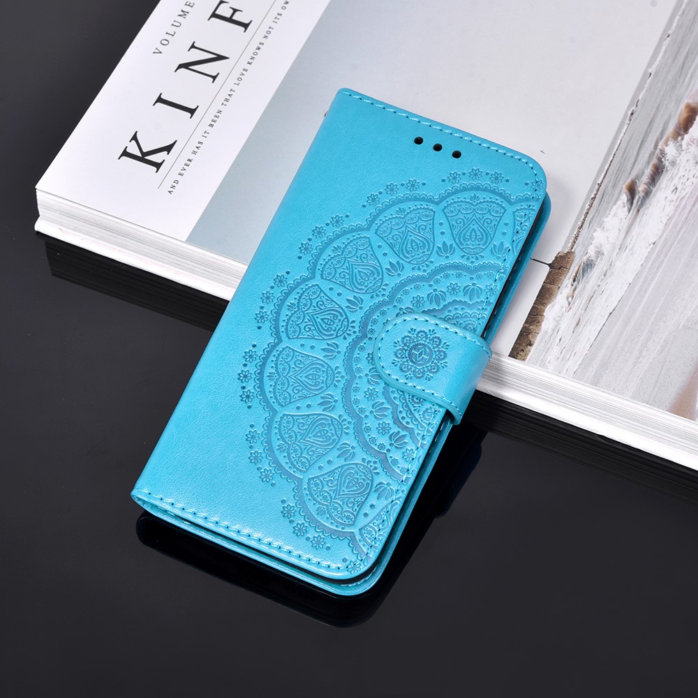 Imprinting Mandala Flower Pattern Horizontal Flip PU Leather Case Wallet Stand Protective Cover with Strap for Samsung Galaxy M52 5G - Blue-8