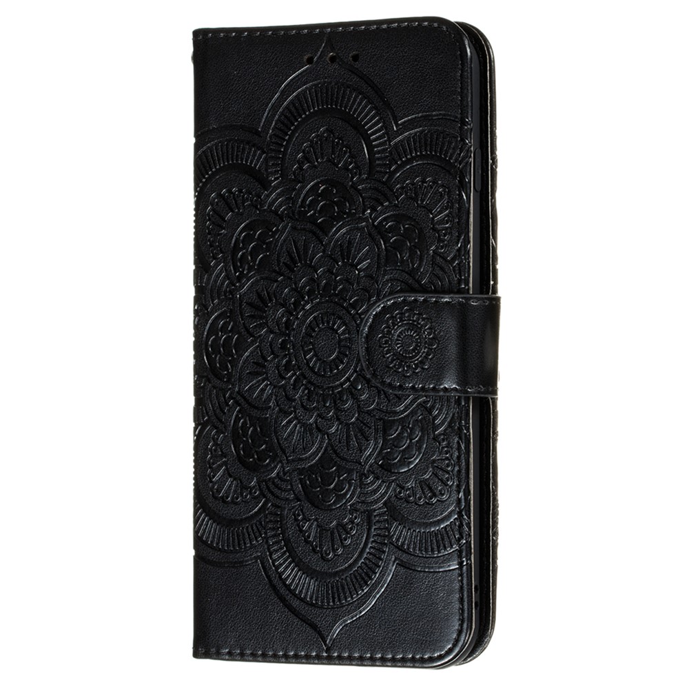 Mandala Flower Imprinted Flip PU Leather Cover Shockproof TPU Interior Wallet Stand Case with Strap for Samsung Galaxy S22 - Black-2