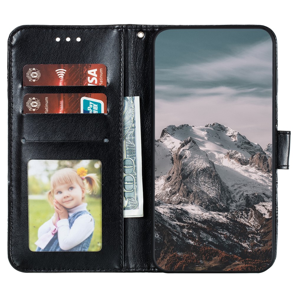 Mandala Flower Imprinted Flip PU Leather Cover Shockproof TPU Interior Wallet Stand Case with Strap for Samsung Galaxy S22 - Black-4