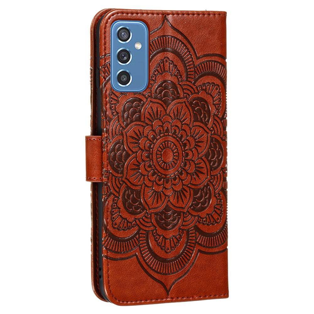 Magnetic PU Leather Flip Folio Case Mandala Flower Imprinted Wallet Stand Cover with Strap for Samsung Galaxy M52 5G - Brown-3