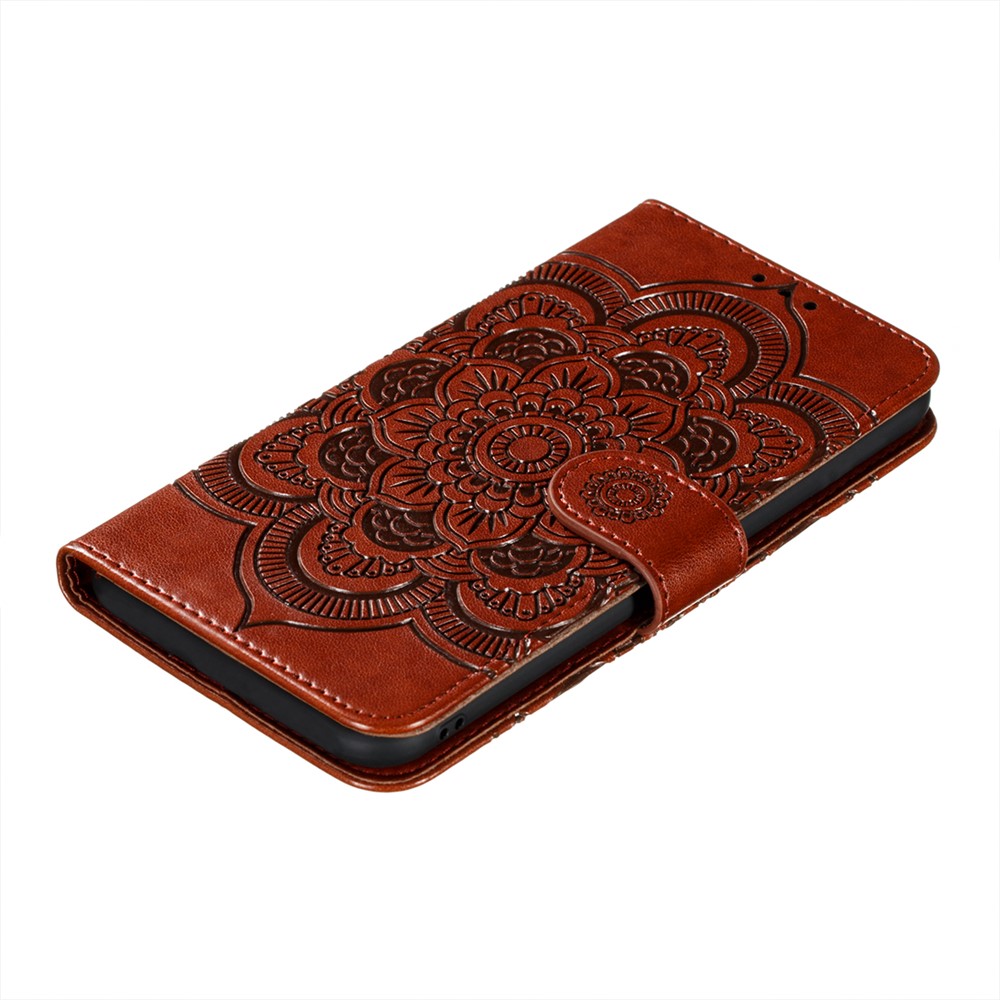 Magnetic PU Leather Flip Folio Case Mandala Flower Imprinted Wallet Stand Cover with Strap for Samsung Galaxy M52 5G - Brown-7