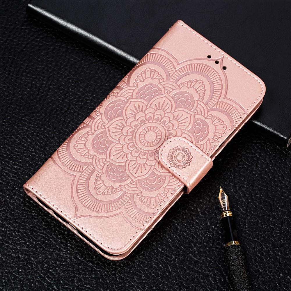 Mandala Flower Imprinted Wallet Case Stand PU Leather Folio Flip Protective Cover with Strap for Samsung Galaxy A13 5G - Rose Gold-10