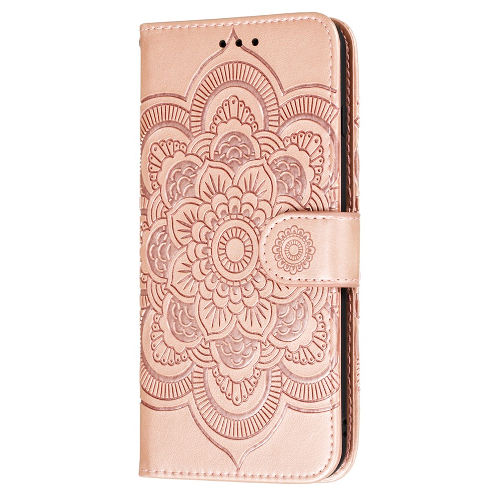 Mandala Flower Imprinted Wallet Case Stand PU Leather Folio Flip Protective Cover with Strap for Samsung Galaxy A13 5G - Rose Gold-2