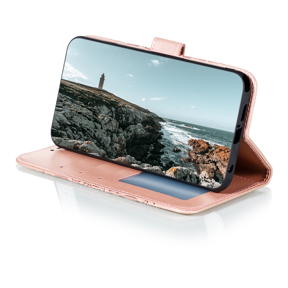 Mandala Flower Imprinted Wallet Case Stand PU Leather Folio Flip Protective Cover with Strap for Samsung Galaxy A13 5G - Rose Gold-6