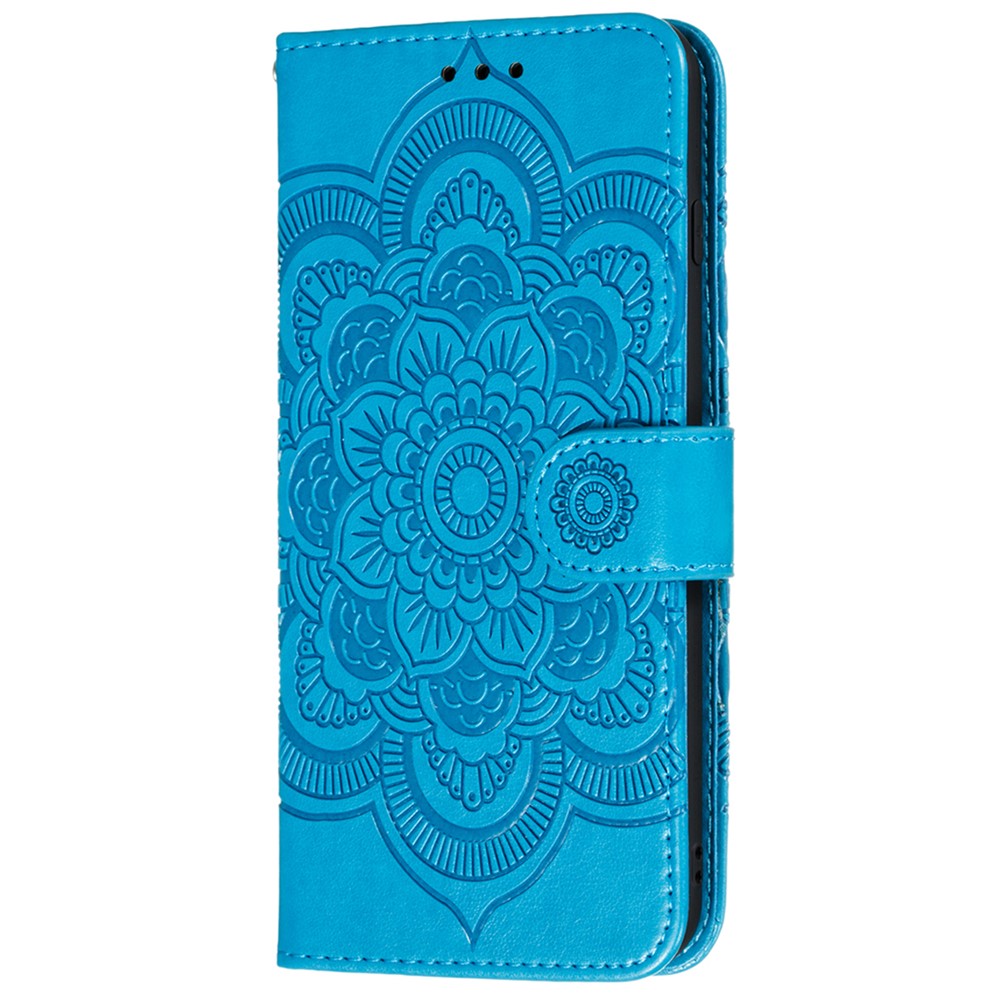 Imprinting Mandala Flower Flip PU Leather Case Stand Magnetic Closure Protective Phone Cover with Strap for Xiaomi Redmi Note 11 Pro / Note 11 Pro+ - Blue-2