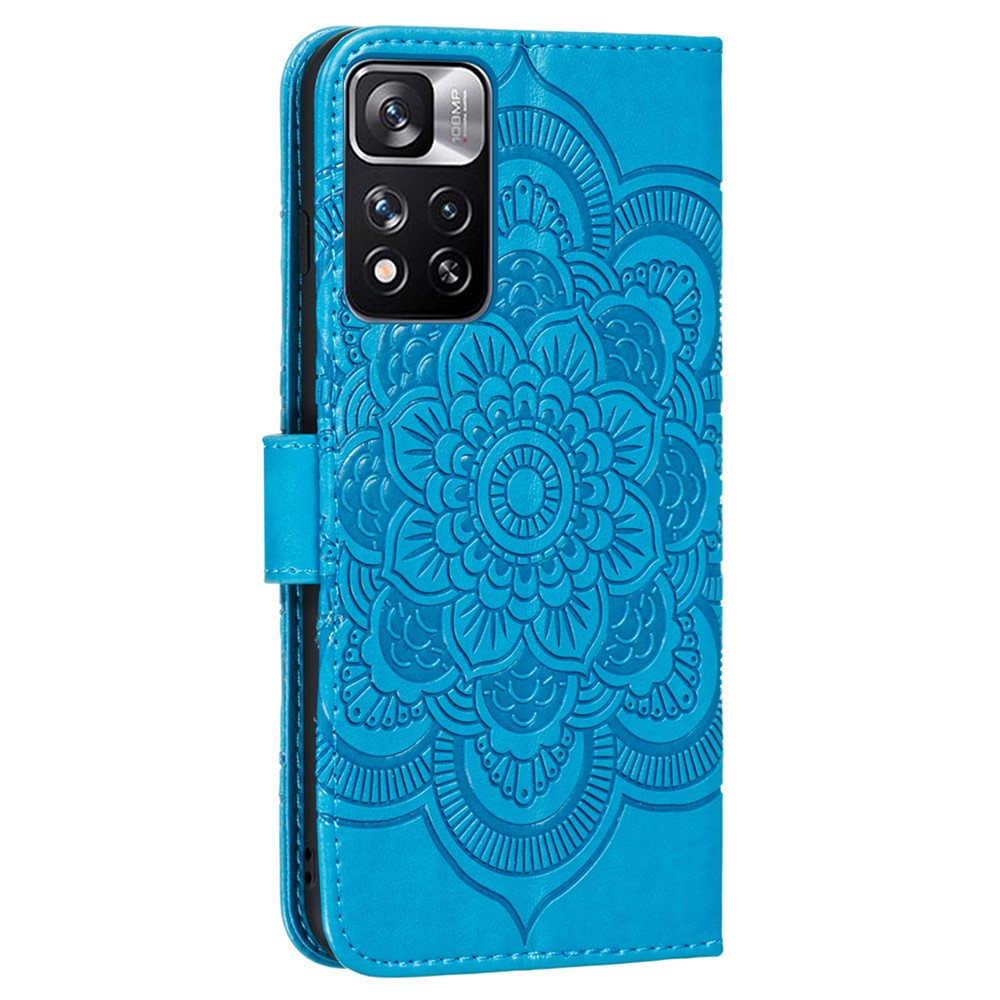 Imprinting Mandala Flower Flip PU Leather Case Stand Magnetic Closure Protective Phone Cover with Strap for Xiaomi Redmi Note 11 Pro / Note 11 Pro+ - Blue-3
