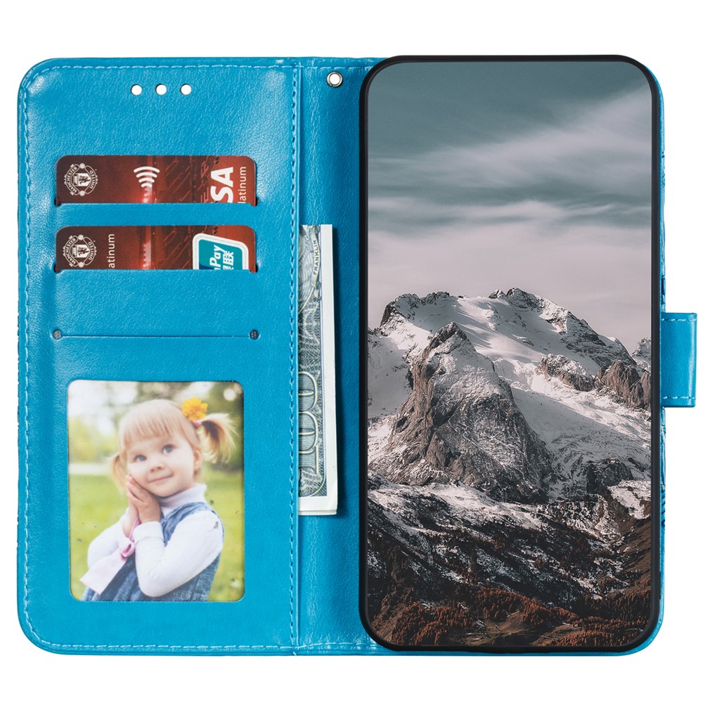 Imprinting Mandala Flower Flip PU Leather Case Stand Magnetic Closure Protective Phone Cover with Strap for Xiaomi Redmi Note 11 Pro / Note 11 Pro+ - Blue-4