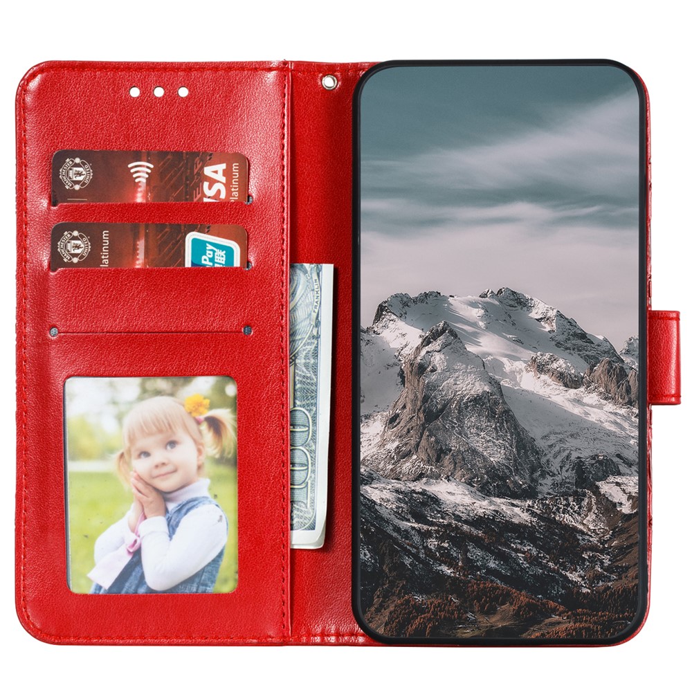 Imprinting Mandala Flower Horizontal Flip PU Leather Case Stand Wallet Phone Cover with Strap for Samsung Galaxy S22 Ultra - Red-4