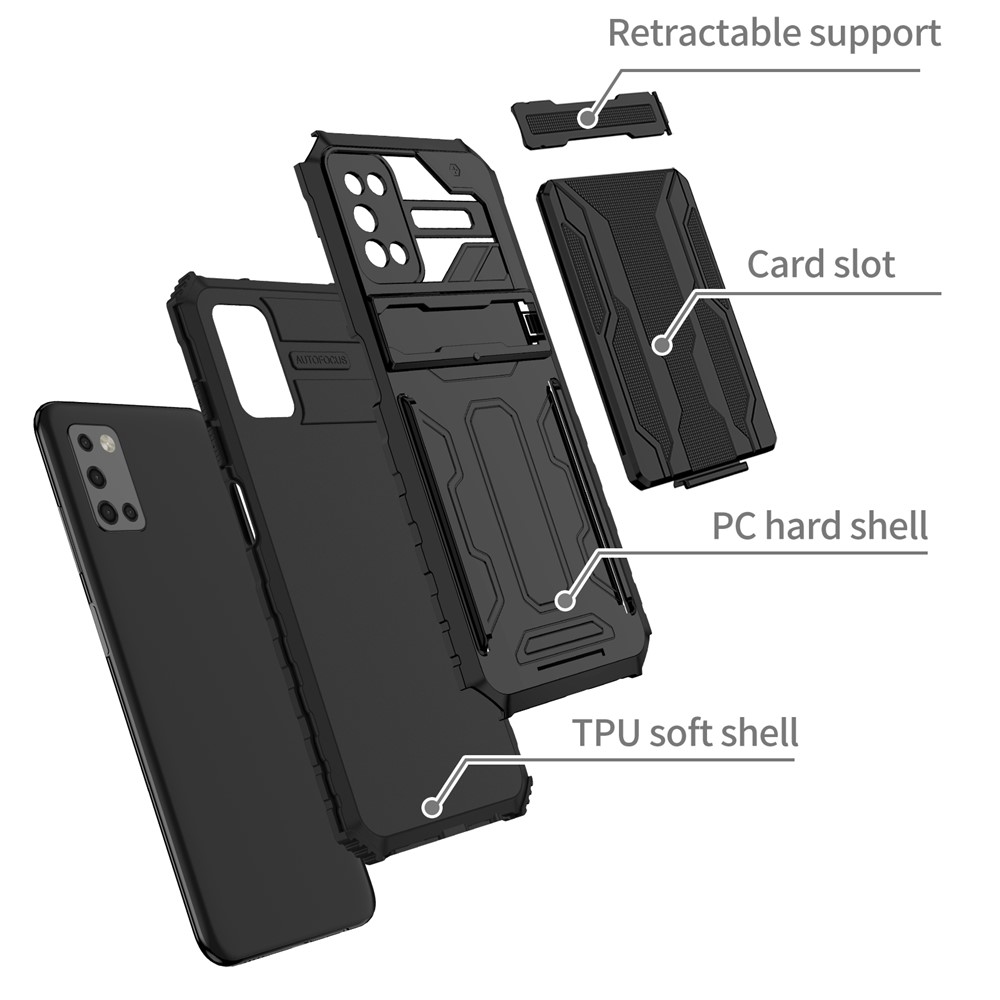 Detachable Card Slot Design Phone Case Stylish PC + TPU Protective Cover with Kickstand for Samsung Galaxy A03s (166.5 x 75.98 x 9.14mm) - Black-3