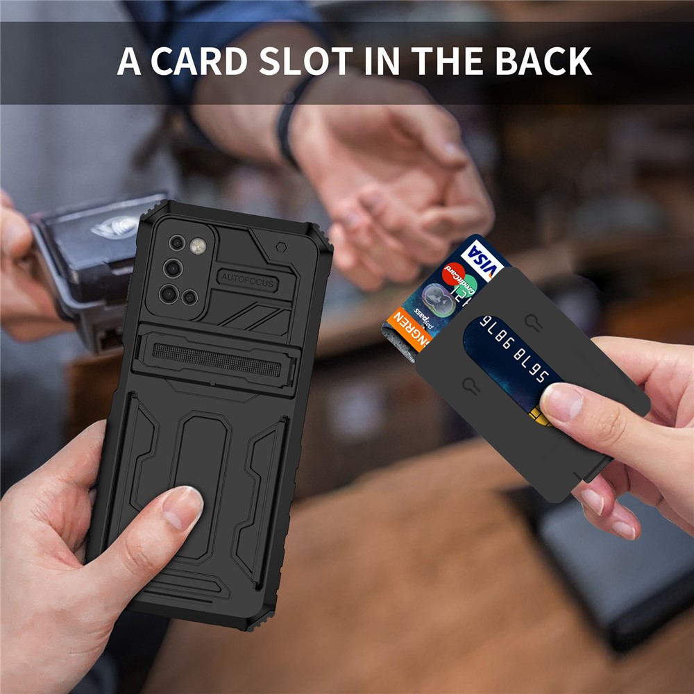 Detachable Card Slot Design Phone Case Stylish PC + TPU Protective Cover with Kickstand for Samsung Galaxy A03s (166.5 x 75.98 x 9.14mm) - Black-8