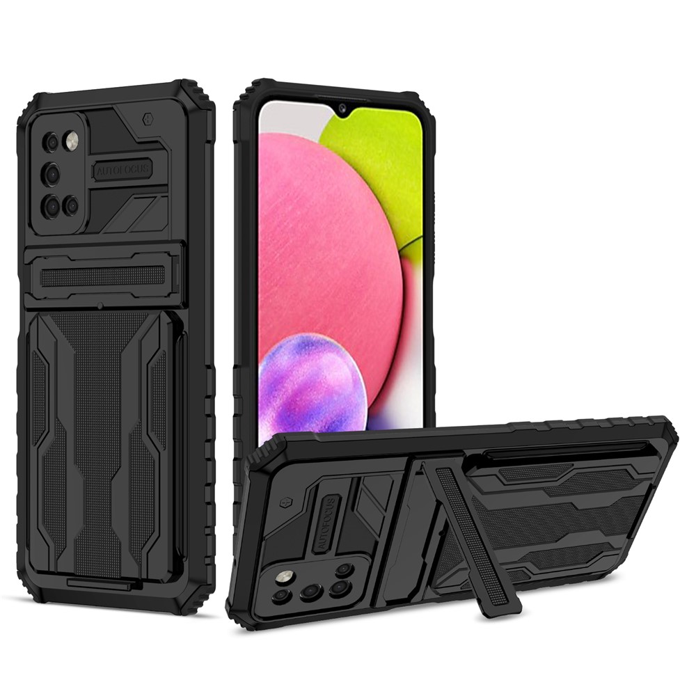 Detachable Card Slot Design Phone Case Anti-fingerprint Drop-proof Hybrid PC + TPU Cover with Kickstand for Samsung Galaxy A03s (164.2 x 75.9 x 9.1mm) - Black-1