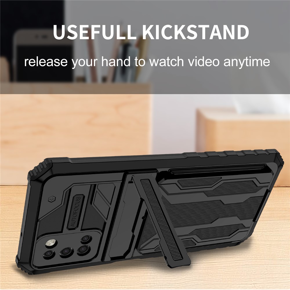 Detachable Card Slot Design Phone Case Anti-fingerprint Drop-proof Hybrid PC + TPU Cover with Kickstand for Samsung Galaxy A03s (164.2 x 75.9 x 9.1mm) - Black-7