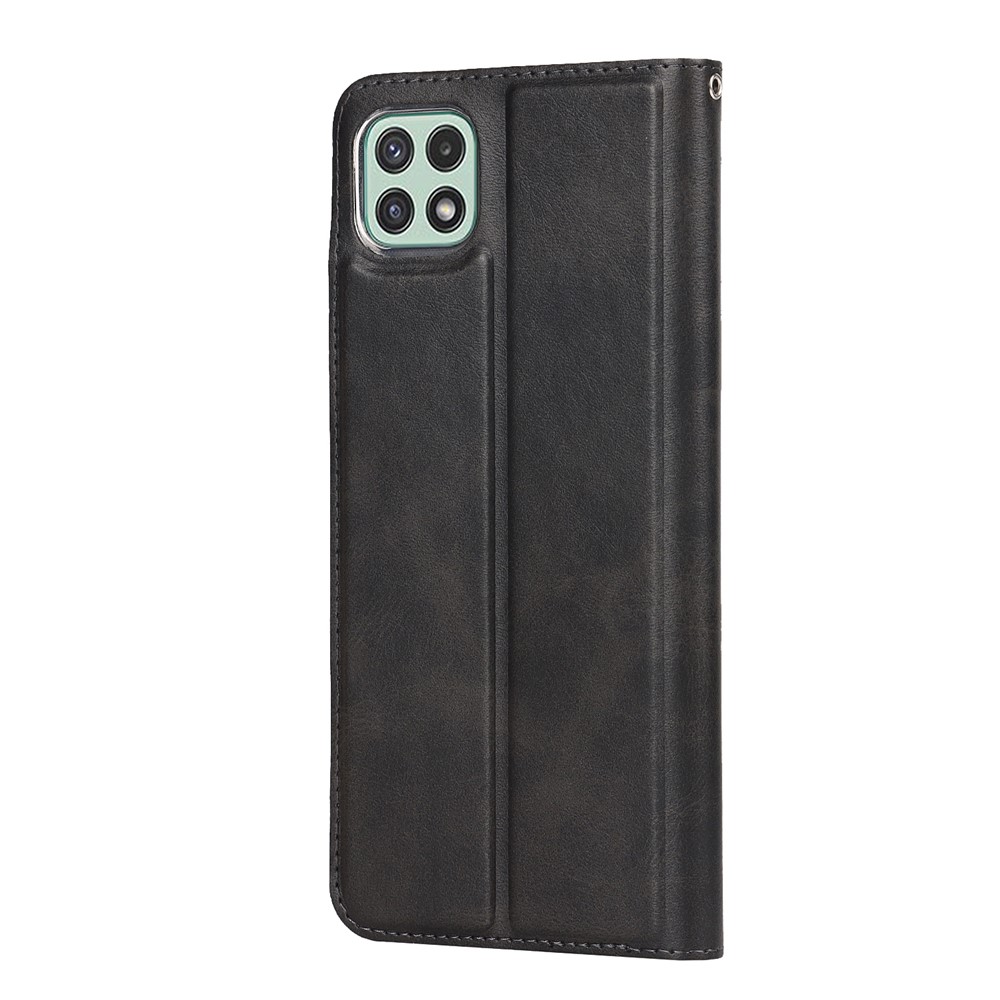 Anti-shock Textured PU Leather Full Protection Card Holder Phone Cover Stand Phone Shell for Samsung Galaxy A22 5G (EU Version) - Black-3