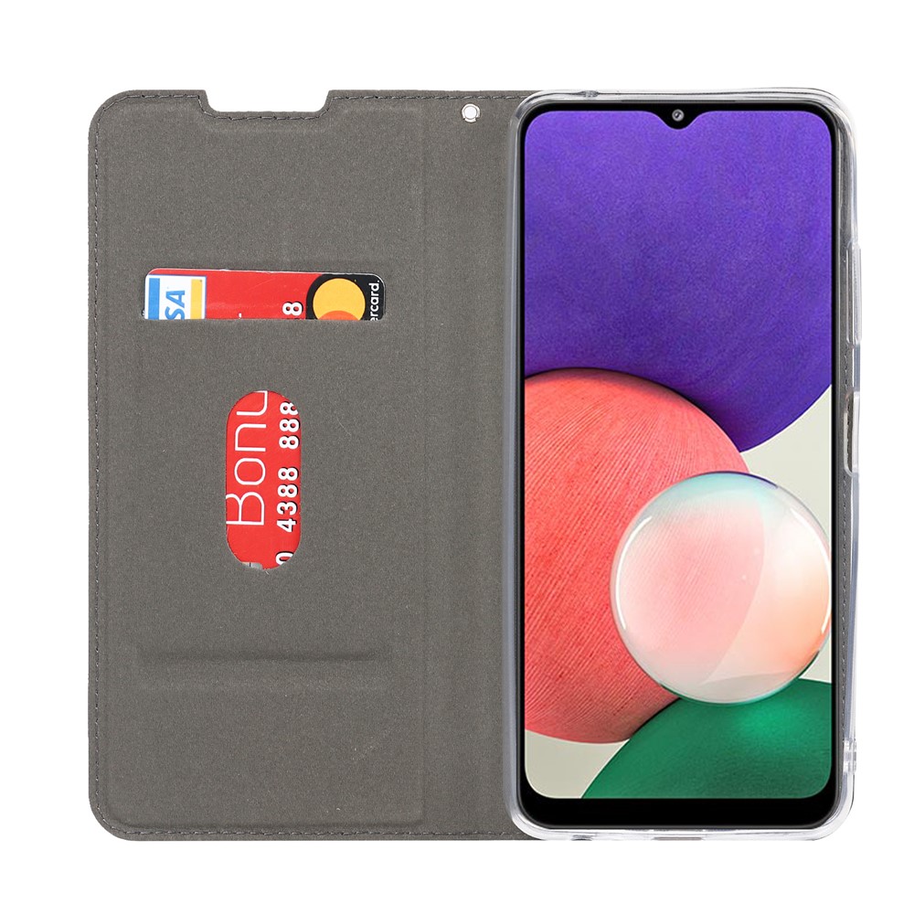 Anti-shock Textured PU Leather Full Protection Card Holder Phone Cover Stand Phone Shell for Samsung Galaxy A22 5G (EU Version) - Black-4