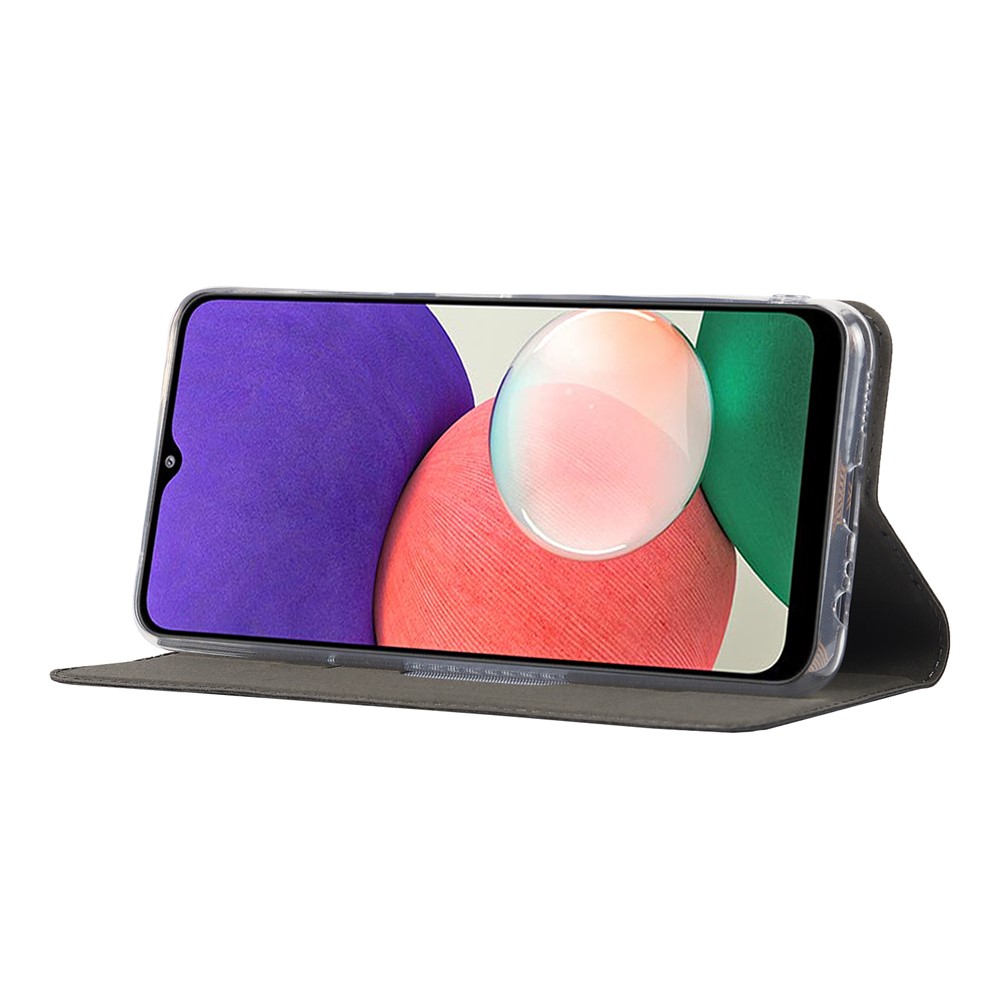Anti-shock Textured PU Leather Full Protection Card Holder Phone Cover Stand Phone Shell for Samsung Galaxy A22 5G (EU Version) - Black-5