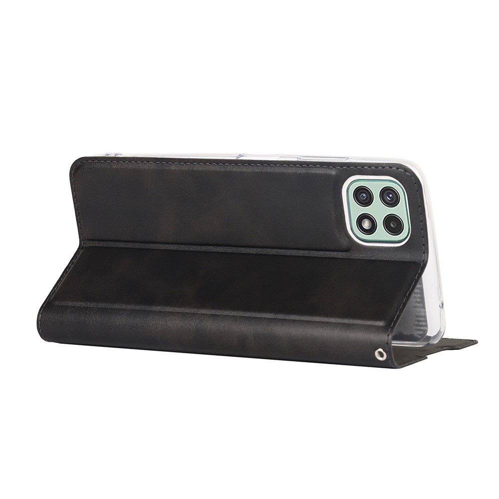 Anti-shock Textured PU Leather Full Protection Card Holder Phone Cover Stand Phone Shell for Samsung Galaxy A22 5G (EU Version) - Black-6