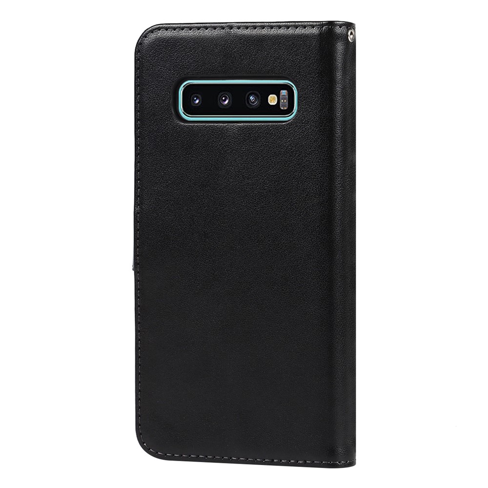 R61 Texture Felled Seam Phone Case Wrist Strap Anti-drop PU Leather Wallet Cover with Stand for Samsung Galaxy S10 - Black-3