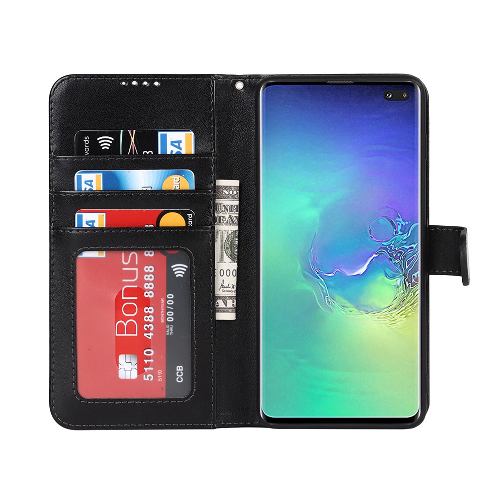 R61 Texture Felled Seam Phone Case Wrist Strap Anti-drop PU Leather Wallet Cover with Stand for Samsung Galaxy S10 - Black-4
