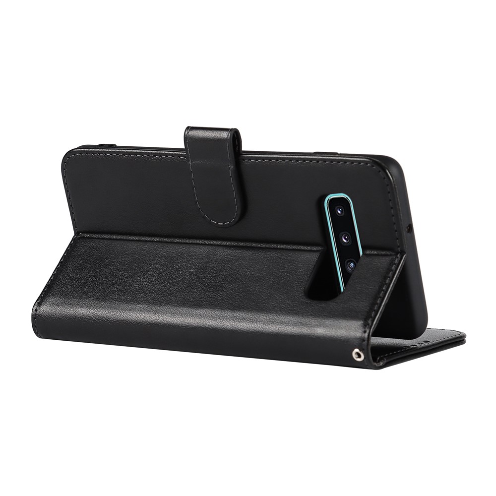 R61 Texture Felled Seam Phone Case Wrist Strap Anti-drop PU Leather Wallet Cover with Stand for Samsung Galaxy S10 - Black-6