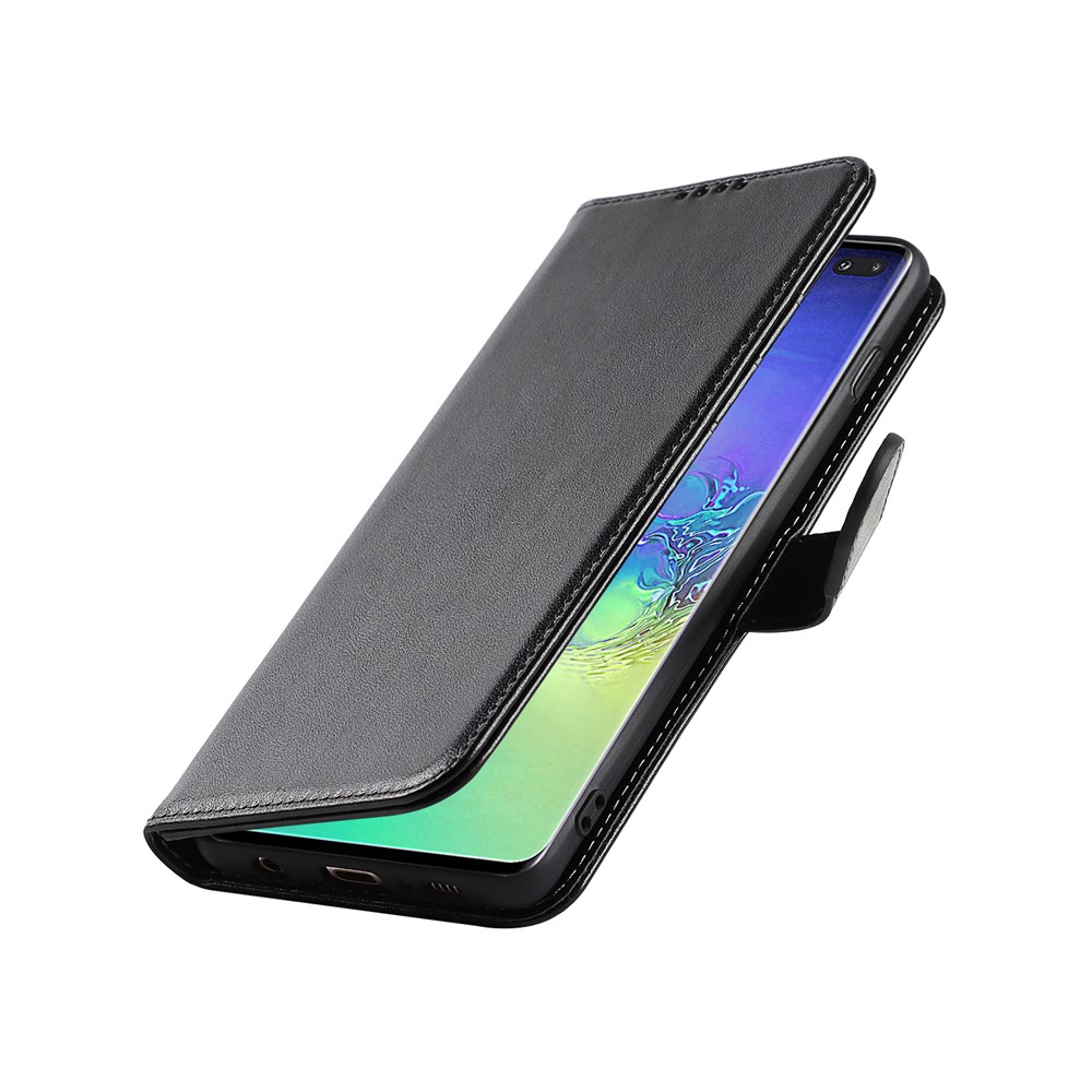 R61 Texture Felled Seam Phone Case Wrist Strap Anti-drop PU Leather Wallet Cover with Stand for Samsung Galaxy S10 - Black-7