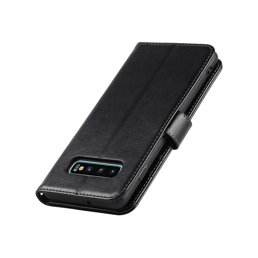 R61 Texture Felled Seam Phone Case Wrist Strap Anti-drop PU Leather Wallet Cover with Stand for Samsung Galaxy S10 - Black-8