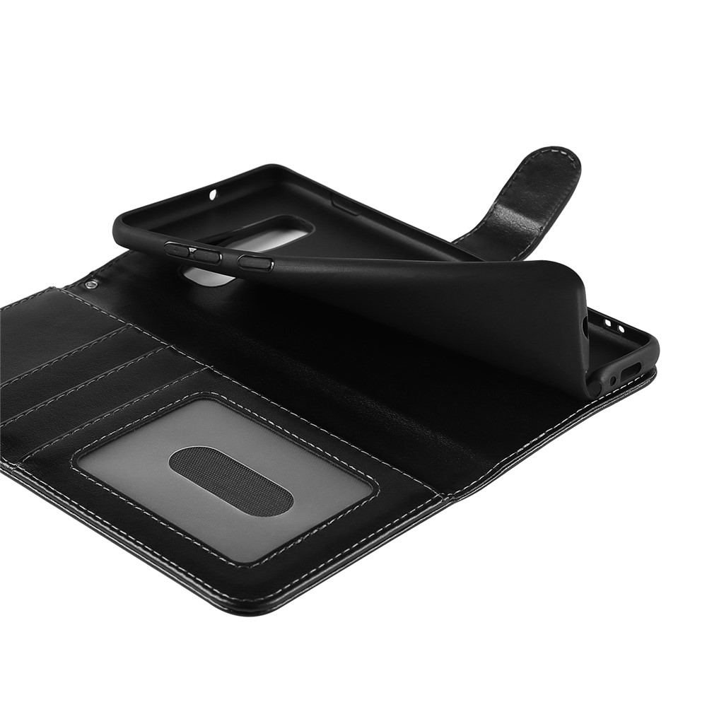 R61 Texture Felled Seam Phone Case Wrist Strap Anti-drop PU Leather Wallet Cover with Stand for Samsung Galaxy S10 - Black-9