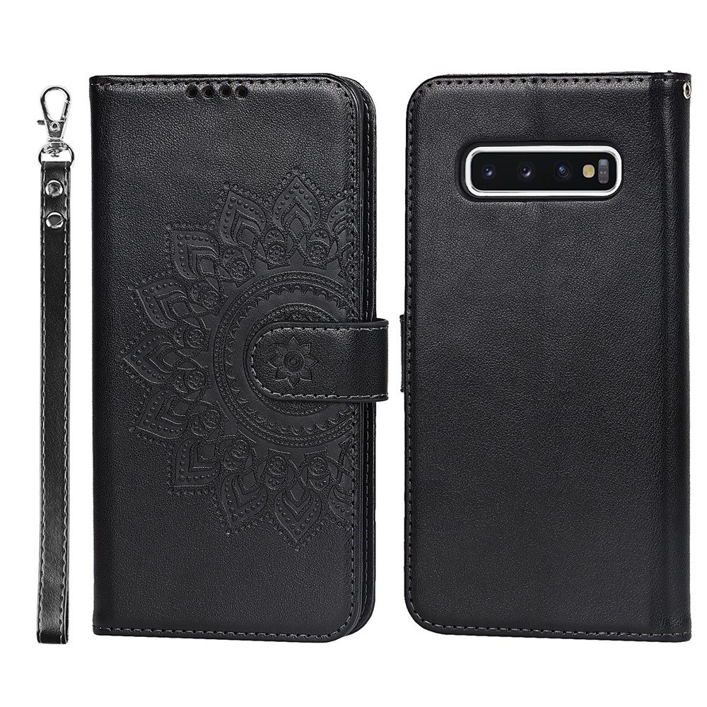 R61 Texture Felled Seam Phone Case Pattern Imprinted Stylish PU Leather Wallet Cover with Stand for Samsung Galaxy S10 - Black-1
