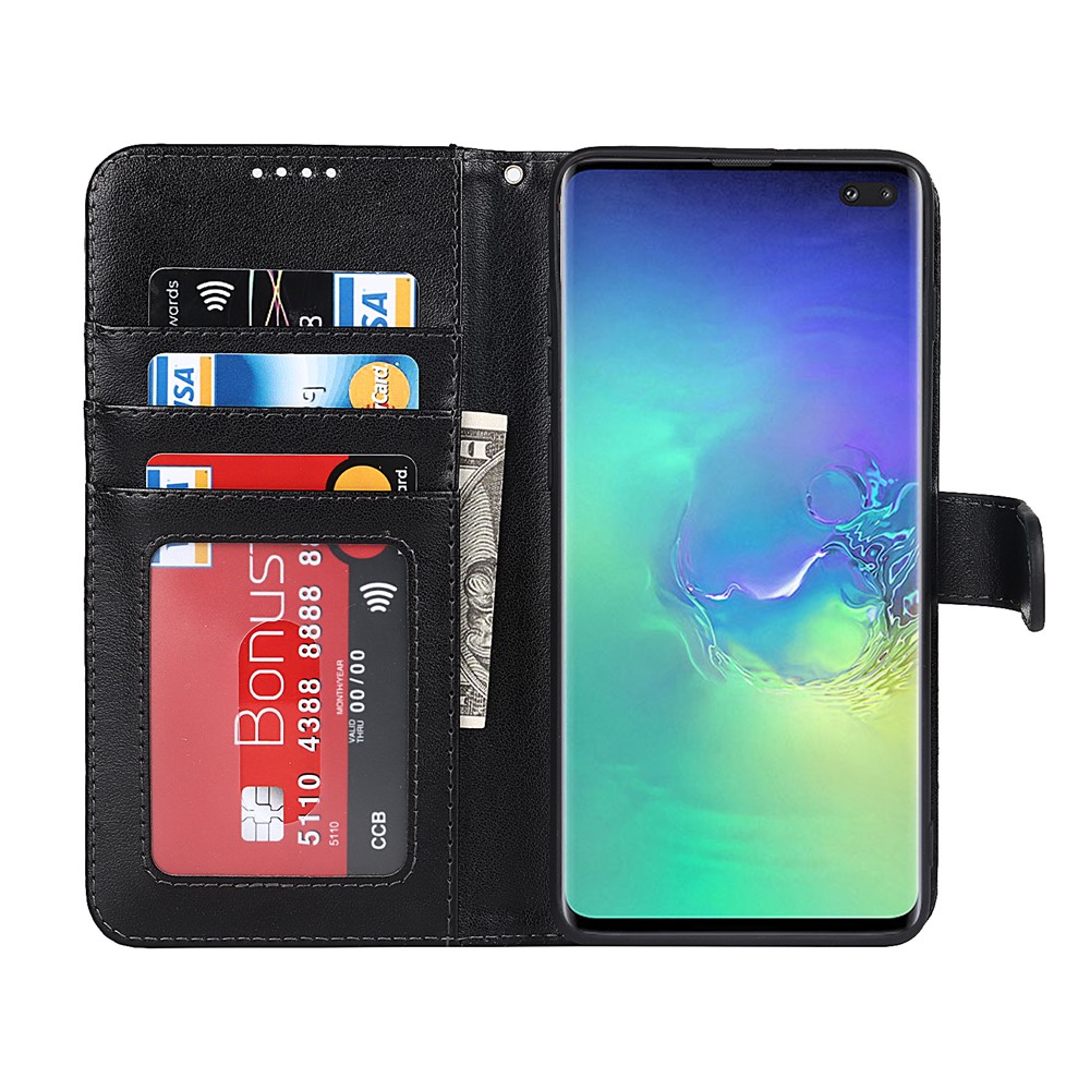 R61 Texture Felled Seam Phone Case Pattern Imprinted Stylish PU Leather Wallet Cover with Stand for Samsung Galaxy S10 - Black-4