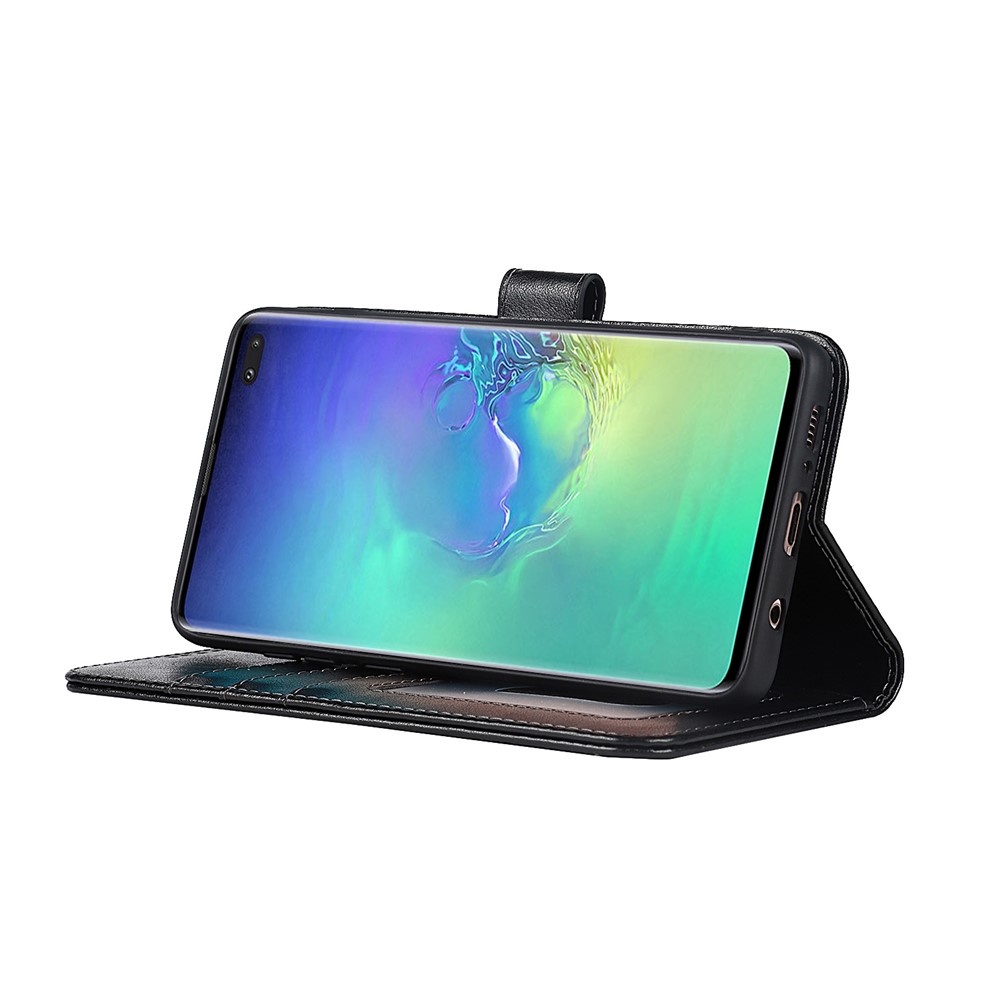 R61 Texture Felled Seam Phone Case Pattern Imprinted Stylish PU Leather Wallet Cover with Stand for Samsung Galaxy S10 - Black-5