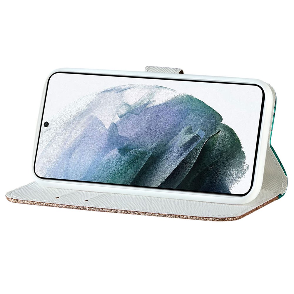 360-Degree Protective Crocodile Texture Glittery Powder Splicing Leather Wallet Case for Samsung Galaxy S22 - Green-5
