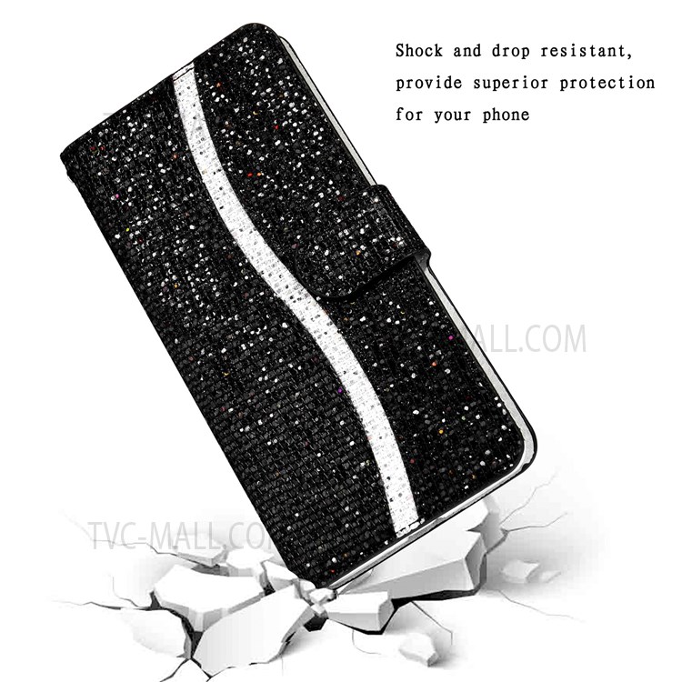 PU Leather Glittery Powder Handy Strap Stylish Wallet Phone Protective Case with Stand for Samsung Galaxy A13 5G - Black-10