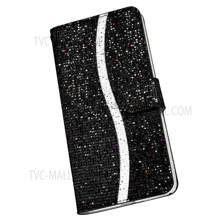 PU Leather Glittery Powder Handy Strap Stylish Wallet Phone Protective Case with Stand for Samsung Galaxy A13 5G - Black-6