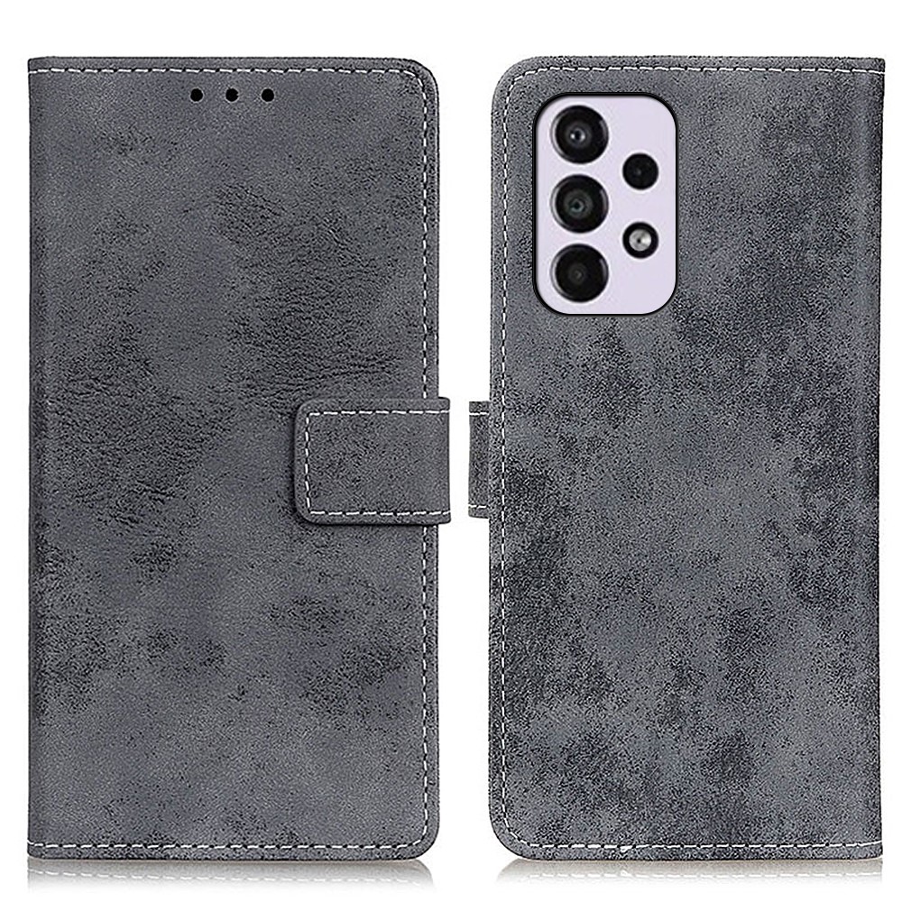 PU Leather Vintage Shockproof Phone Case Stand Flip Folio Protective Wallet Cover for Samsung Galaxy A33 5G - Black-1