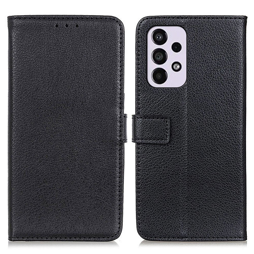 Litchi Texture PU Leather Flip Folio Protective Case Book Stand Wallet Magnetic Phone Cover for Samsung Galaxy A33 5G - Black-1