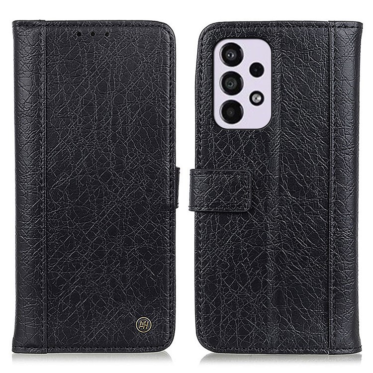 KHAZNEH Rhino Texture Split Leather Wallet Magnetic Phone Case with Stand for Samsung Galaxy A33 5G - Black-1
