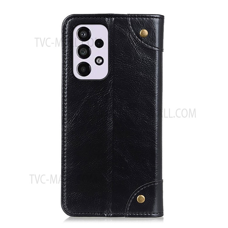 PU Leather+TPU Flip Phone Case Rivet Design Shockproof Wallet Stand Magnetic Absorbed Shell for Samsung Galaxy A33 5G - Black-3