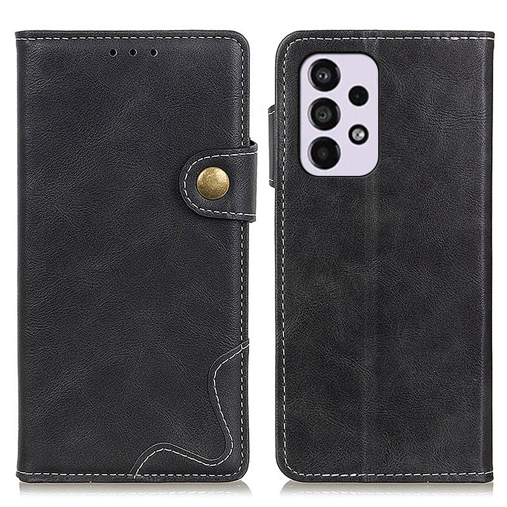 Flip Stand Book Leather Phone Case S-Shape Texture Magnetic Closure Wallet Cover for Samsung Galaxy A33 5G - Black-1