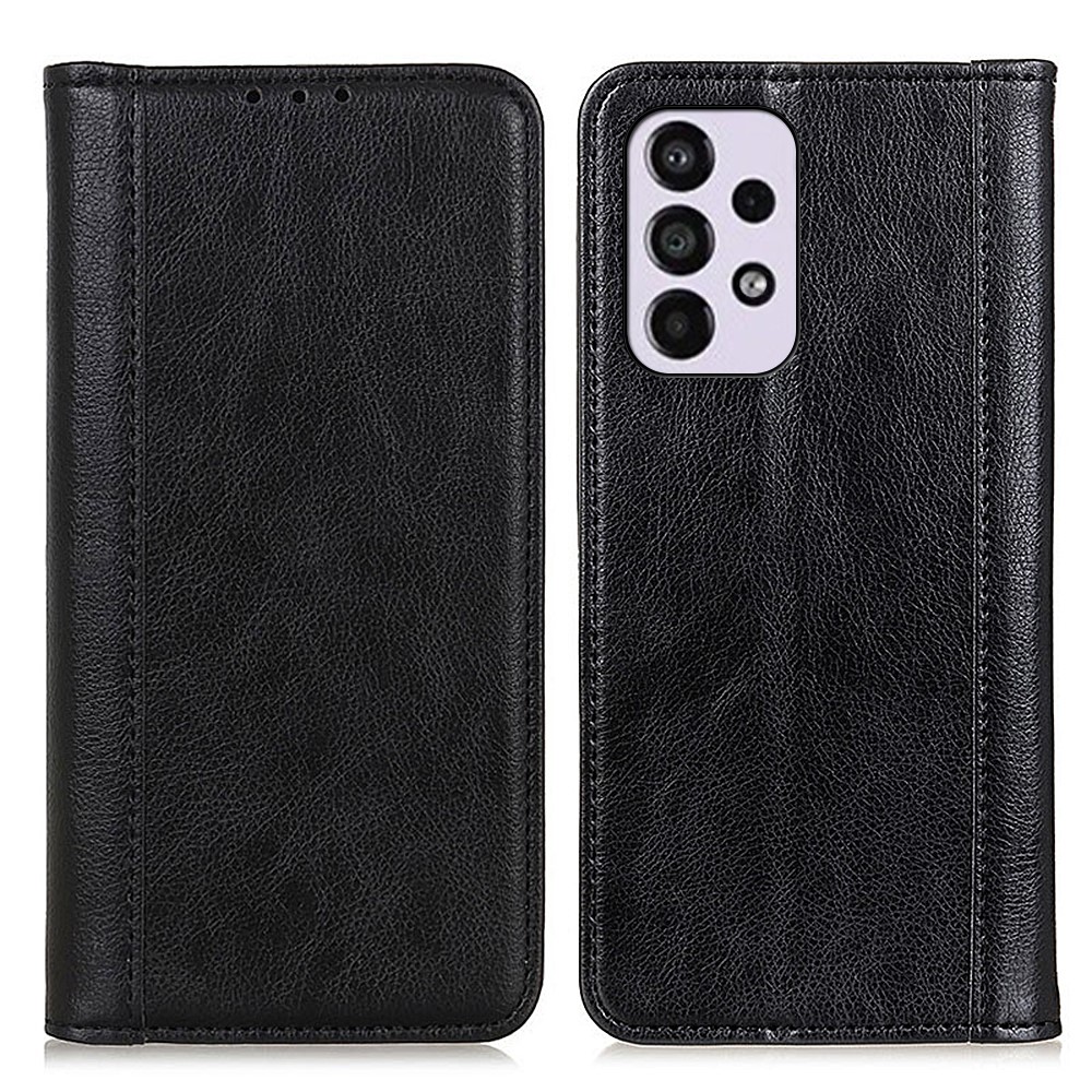 Litchi Texture Split Leather Flip Folio Wallet Phone Case Stand Magnetic Auto Closure Protective Cover for Samsung Galaxy A533 5G - Black-1