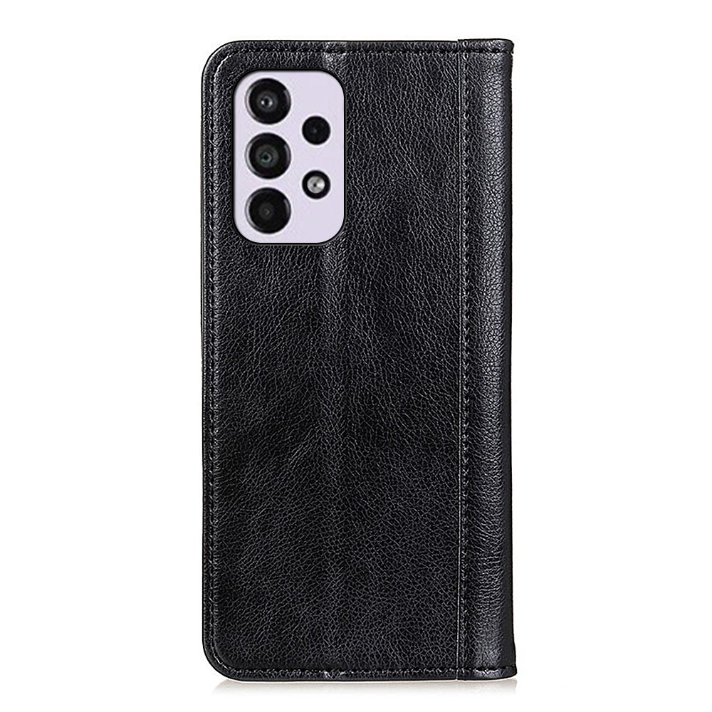 Litchi Texture Split Leather Flip Folio Wallet Phone Case Stand Magnetic Auto Closure Protective Cover for Samsung Galaxy A533 5G - Black-3
