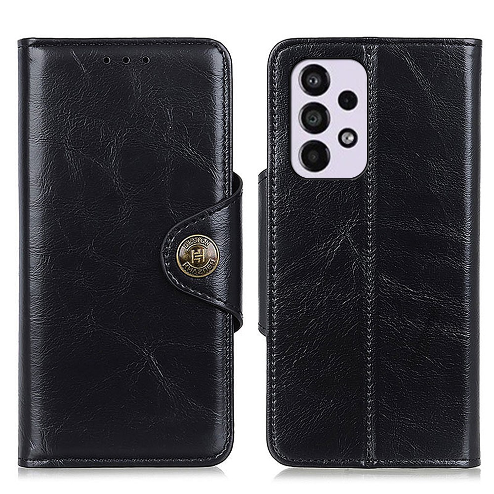 KHAZNEH PU Leather Wallet Folio Flip Cover Shockproof TPU Shell with Stand for Samsung Galaxy A33 5G - Black-1