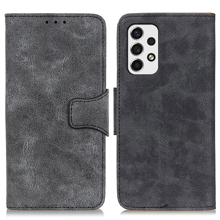 Retro Style Split Leather Anti-drop Well-protected Stand Wallet Magnetic Closure Phone Case Shell for Samsung Galaxy A53 5G - Grey-1