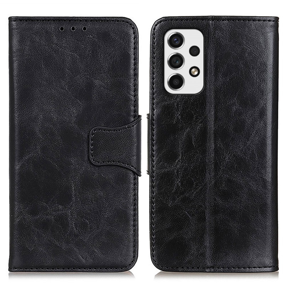 Crazy Horse Texture Split Leather Phone Cover Stand Shell with Wallet for Samsung Galaxy A53 5G - Black-1