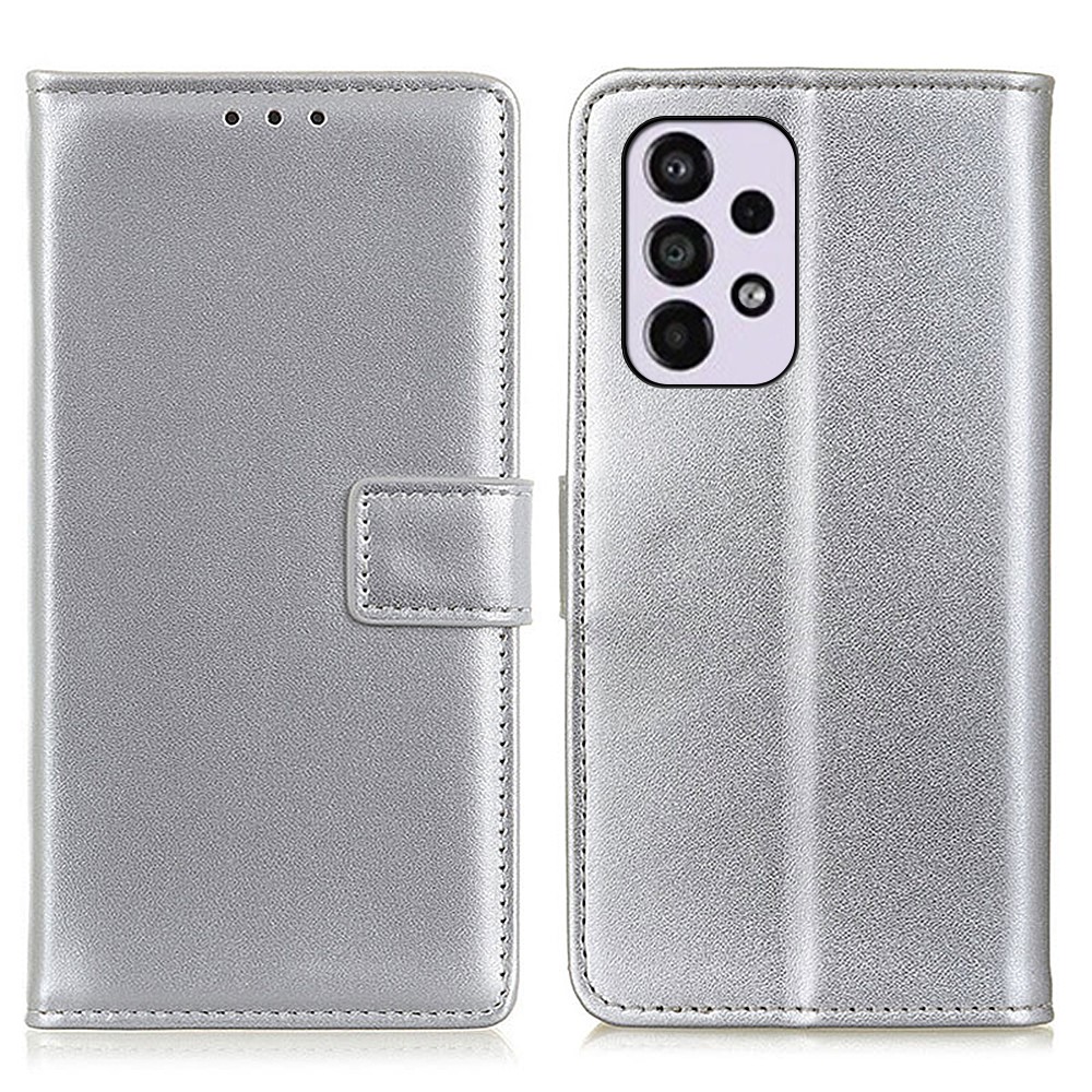 PU Leather Magnetic Flip Folio Case TPU Inner Shell Stand Wallet Phone Cover for Samsung Galaxy A33 5G - Silver-1