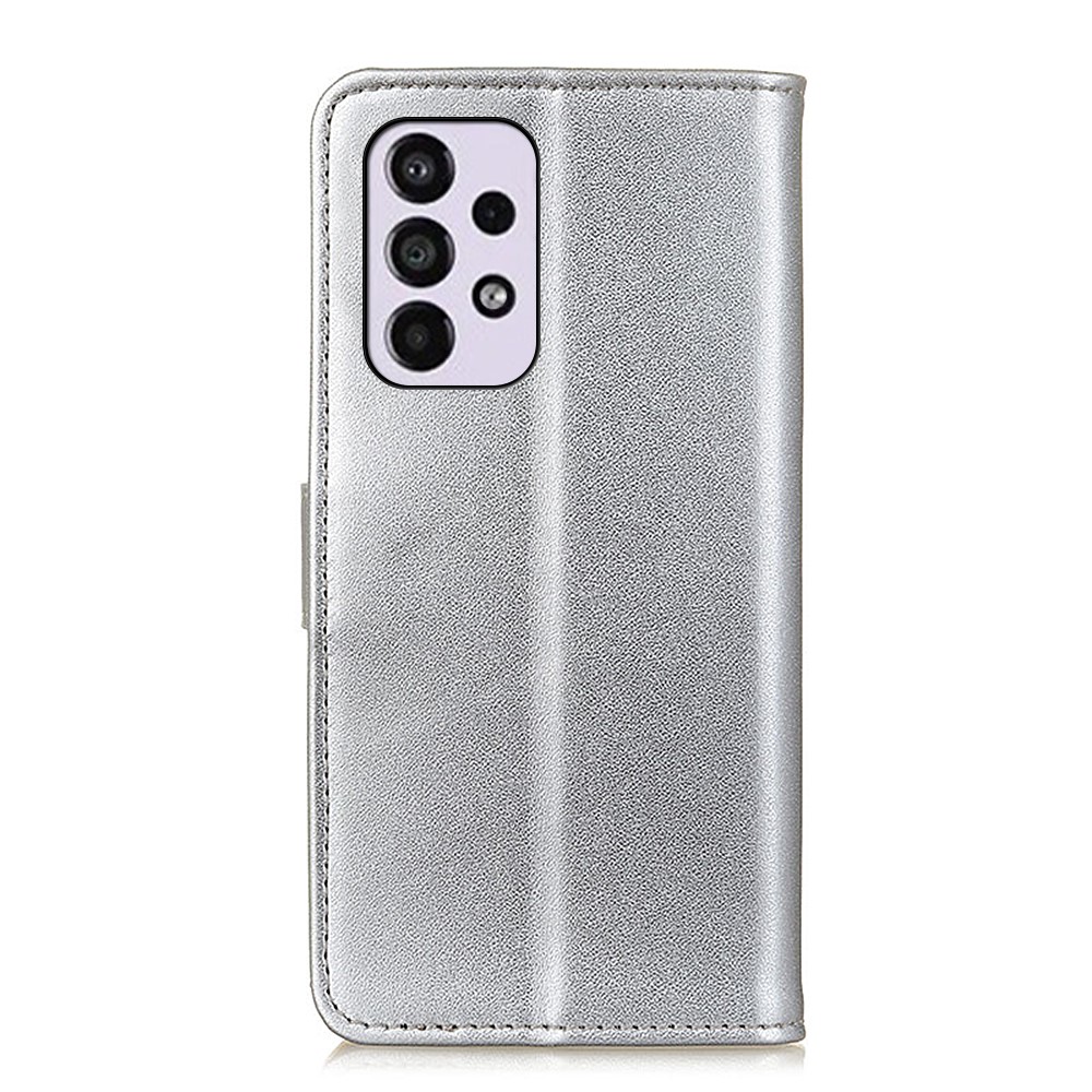 PU Leather Magnetic Flip Folio Case TPU Inner Shell Stand Wallet Phone Cover for Samsung Galaxy A33 5G - Silver-3