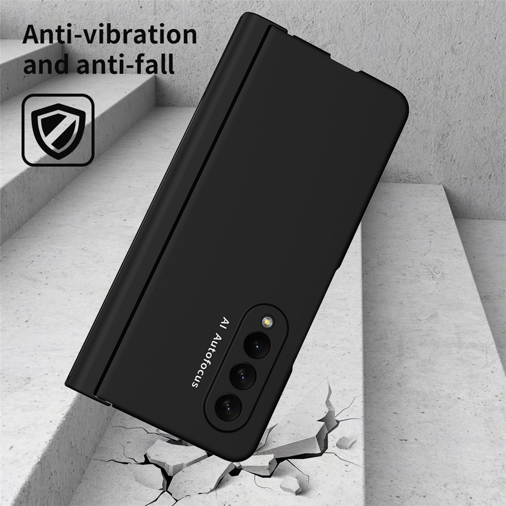 PU Leather Coated PC Hinged Cover Folio Flip Full Protection Phone Case with Pen Holder and Tempered Glass Screen Protector for Samsung Galaxy Z Fold3 5G - Black-5