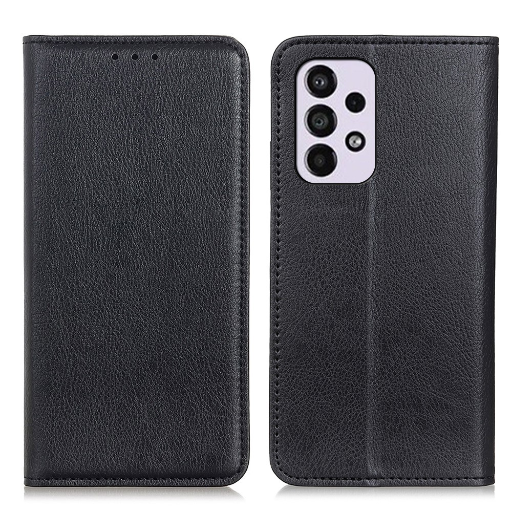 Shock-absorbing Magnetic Split Leather + TPU Case Litchi Texture Phone Cover for Samsung Galaxy A33 5G - Black-1